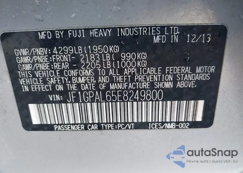 2014 Subaru Impreza 2.0I Sport Premium из США, поврежденный, VIN JF1GPAL65E8249800